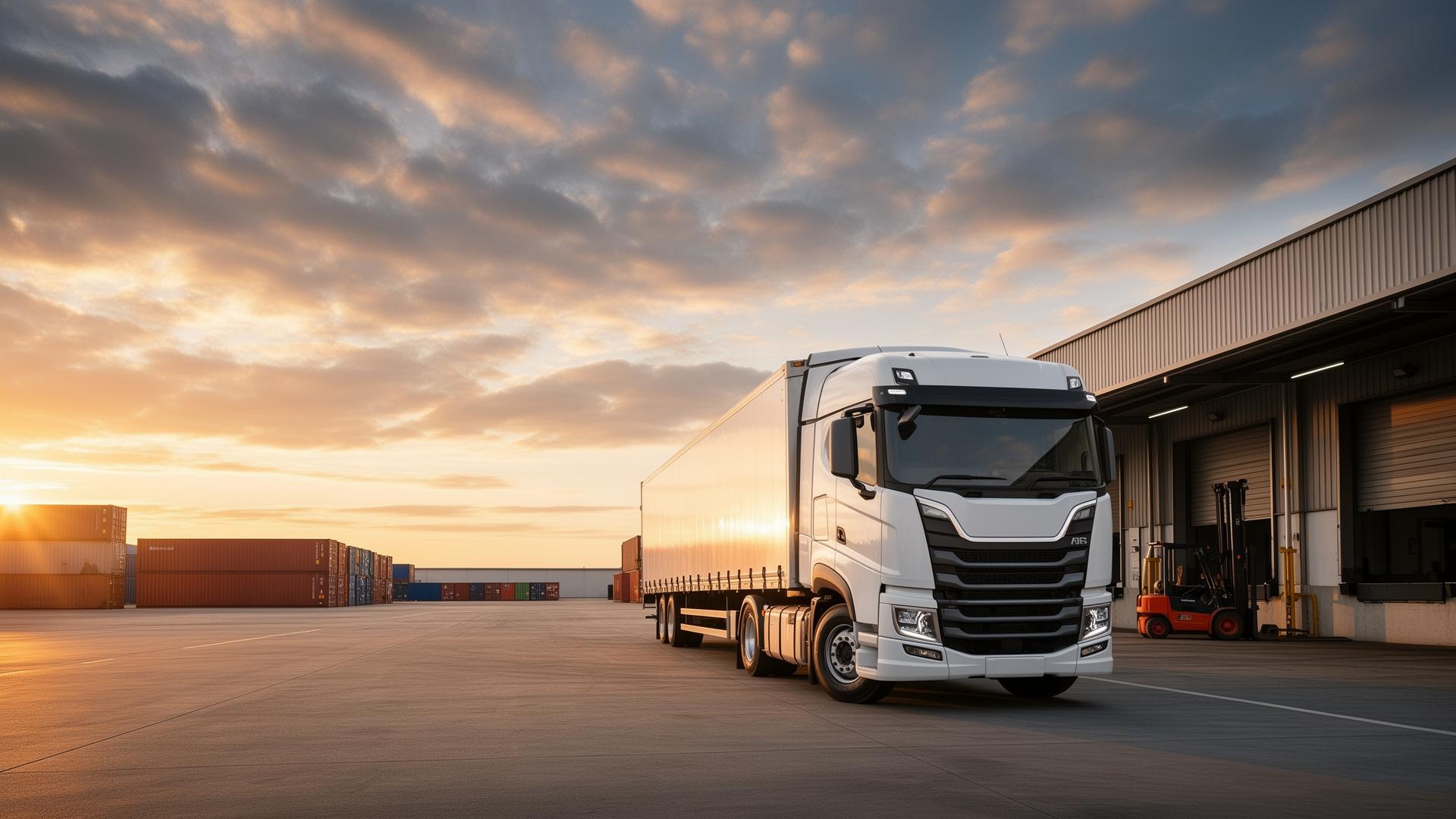 SS Freight Logistics truck at an Australian freight depot at sunset